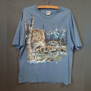 Stand Out Designs Graphic Wolf T-Shirt Mens XL Blue Made In USA 1995 Vintage